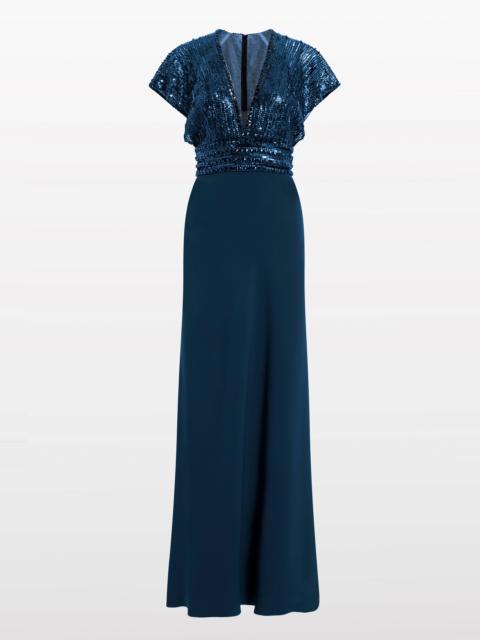 JENNY PACKHAM Jenny Packham Cary Sequin V-neck Maxi Dress in Hawks Eye Blue at Nordstrom