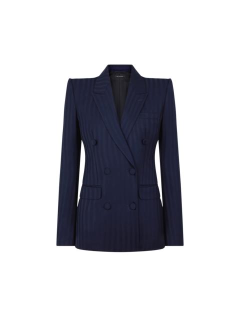 TOM FORD TONAL STRIPE VIRGIN WOOL DOUBLE BREASTED PEAK LAPEL JACKET