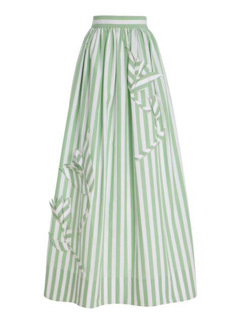Oscar de la Renta Exclusive Riviera Appliquéd Striped Cotton Midi Skirt stripe