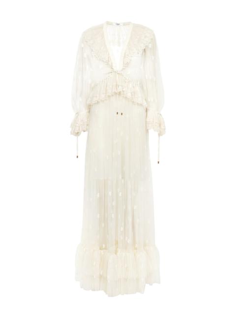 Chloé GATHERED V-NECK LONG DRESS IN EMBROIDERED LACE
