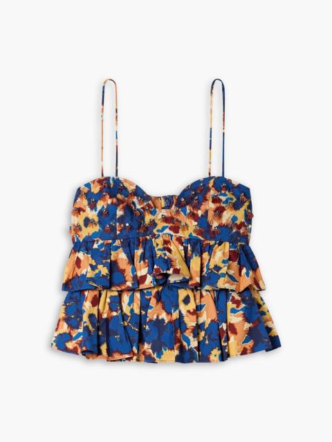 ULLA JOHNSON Lucia ruffled embellished printed cotton-poplin top