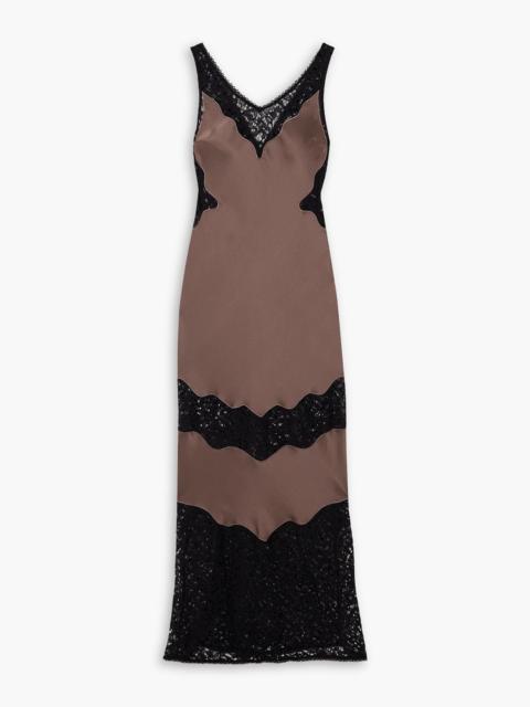 SIMKHAI Lace-paneled satin-crepe maxi dress