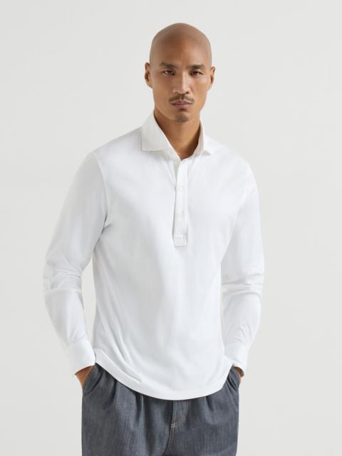 Brunello Cucinelli Cotton jersey long sleeve polo with shirt-style collar