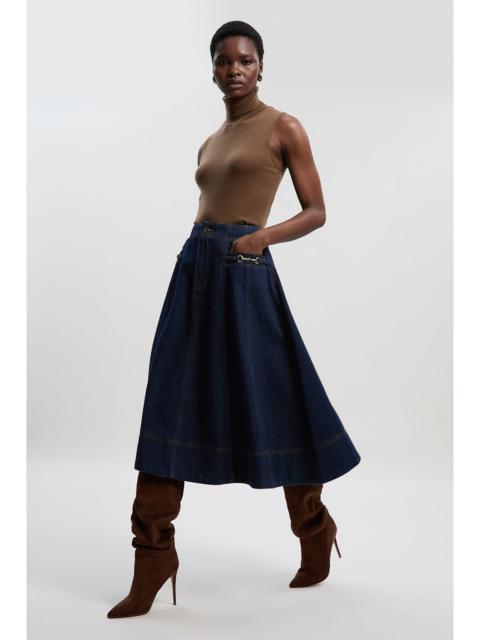 KAREN MILLEN Denim Snaffle Full Midi Skirt