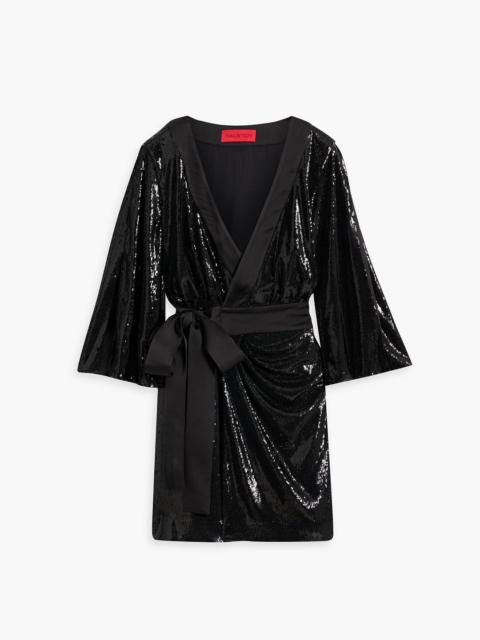 Other Designers Saga draped sequined mesh mini wrap dress