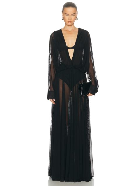 NORMA KAMALI Hooded Super Oversized Boyfriend Shirt Flared Gown