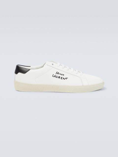 SAINT LAURENT Logo embroidered leather sneakers