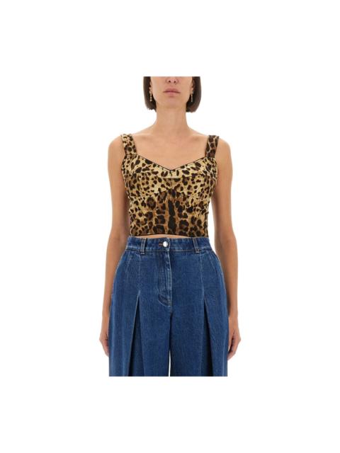 Dolce & Gabbana Leopard Print Charmeuse Bustier