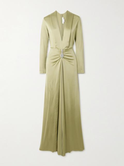 Victoria Beckham Crystal-embellished Gathered Satin-jersey Gown