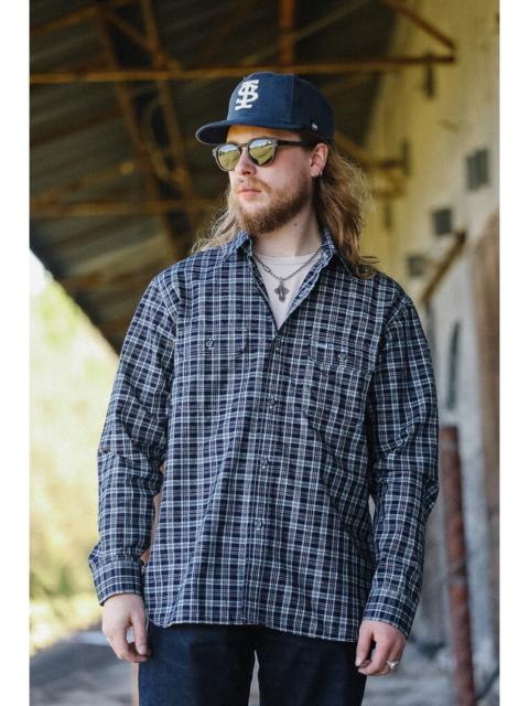 SUGAR CANE SC29672 SUGAR CANE FICTION ROMANCE 4OZ INDIGO CHECK WORK SHIRT- INDIGO CHECK