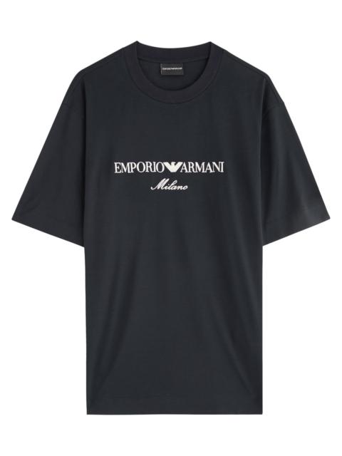 Emporio Armani Logo-embroidered Lyocell-blend T-shirt