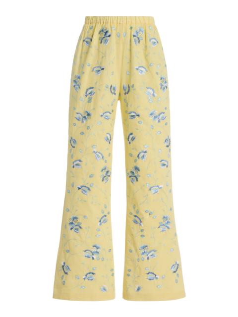 markarian Pauline Cropped Embroidered-Cotton Flared Pants yellow