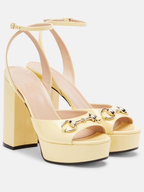 GUCCI Lady Horsebit 85 patent leather platform sandals