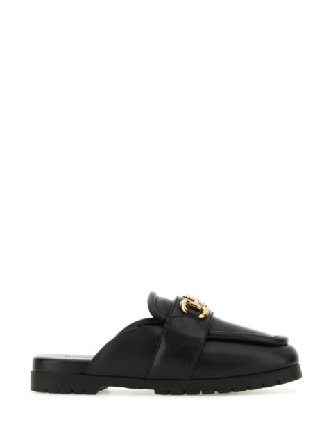 Gucci Woman Black Leather Slippers