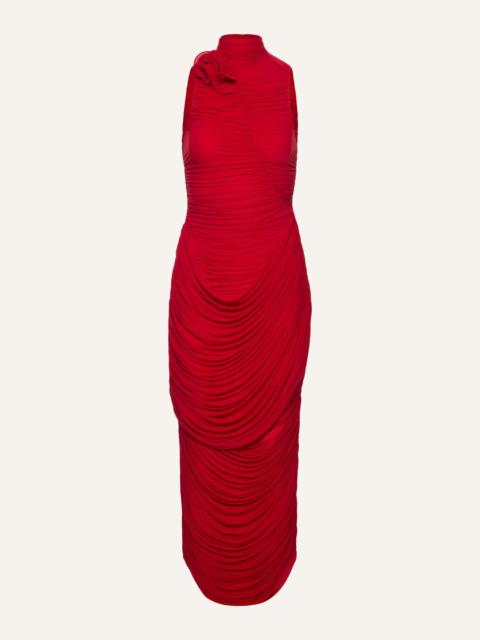 MAGDA BUTRYM High-neck draped midi dress in red