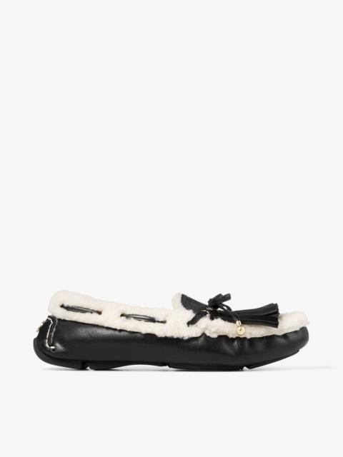 JIMMY CHOO Manon F
Black Tumbled Leather Loafers with Shearling