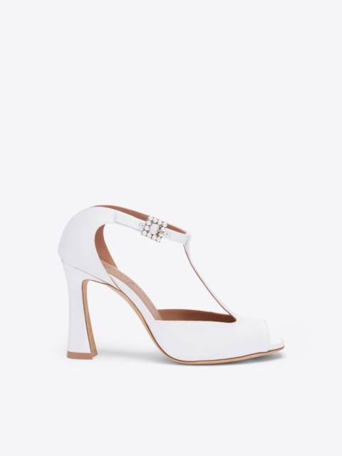 MALONE SOULIERS Nomi 90 White Satin T-Bar Sandals