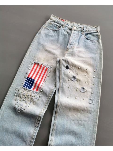 Other Designers Seditionaries - Kakachi USA Flag Studded Distressed Square Design Jeans