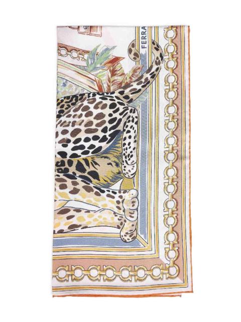 FERRAGAMO Ferragamo Women Ivory And Orange Felini-Print Silk Scarf