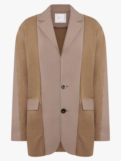 sacai CARDIGAN X SUTING JACKET WITH BALLOON SLEEVES | BROWN