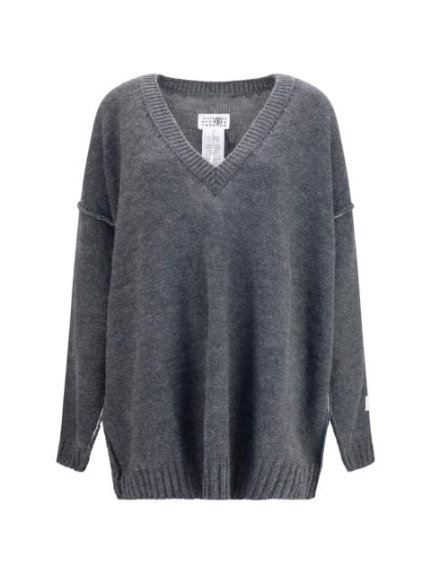 MM6 Maison Margiela Mm6 Oversized V-neck Sweater Grey Melange