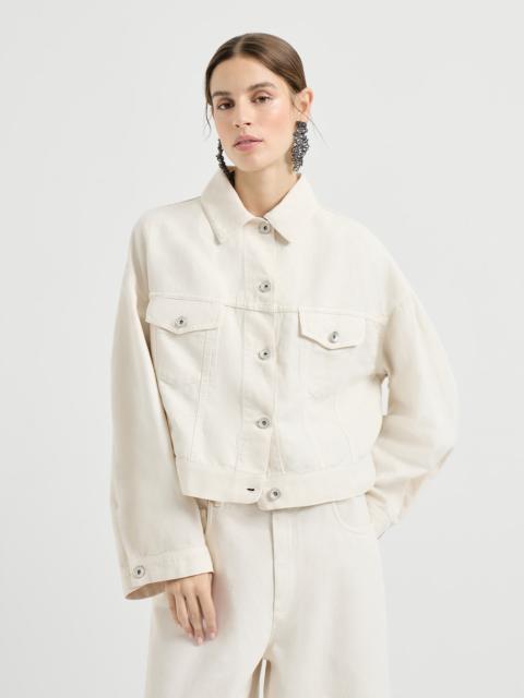 Brunello Cucinelli Garment-dyed outerwear jacket in cotton and linen cover with monili