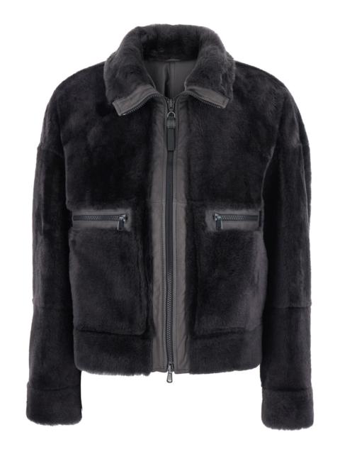 Brunello Cucinelli Brunello Cucinelli Women Grey Shearling Jacket With Two Front Welt Pockets With Zip In Fur Woman