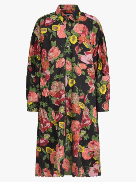 Junya Watanabe FLORAL PRINT L/S PLEAT MIDI SHIRT DRESS | BLACK/PINK