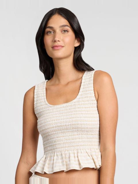 onia Onia Air Linen Smocked Tank in Natural at Nordstrom