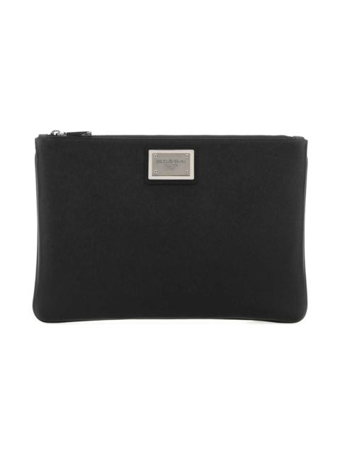 Black Leather And Nylon Pouch