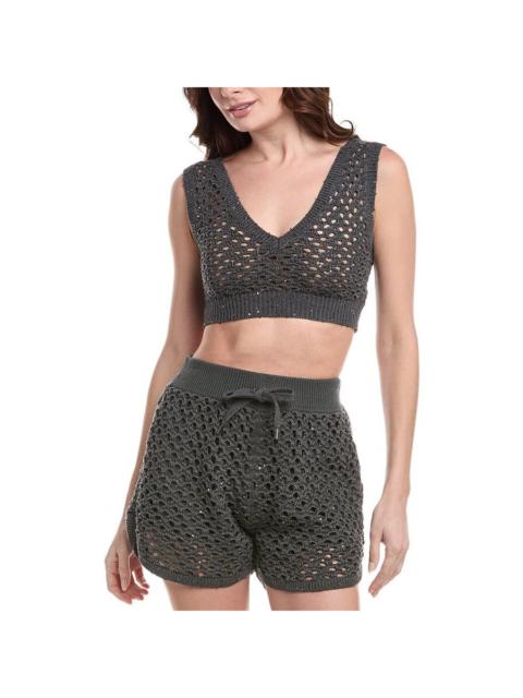 Brunello Cucinelli Brunello Cucinelli Charcoal Crochet Knit Crop Top