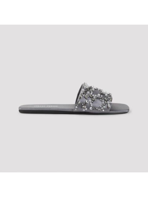 Miu Miu MIU MIU Slider With Crystals Silver Sandals New & Authentic