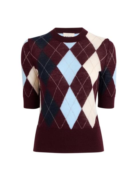 KHAITE Anders Argyle Cashmere-Blend Top burgundy