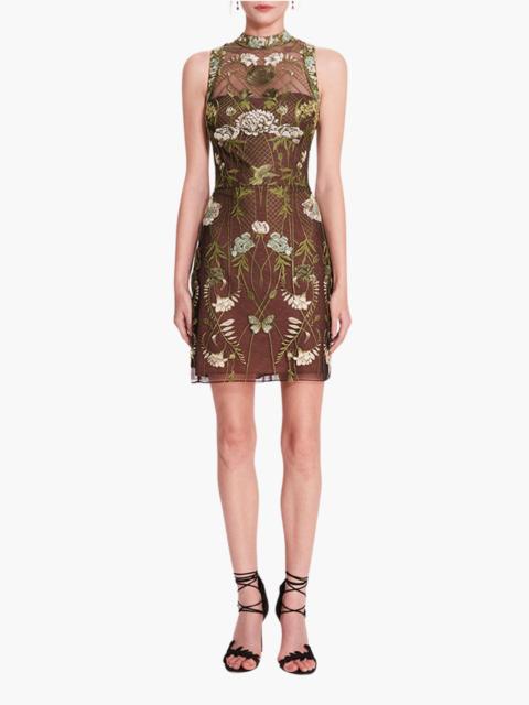 Marchesa HIGH NECK TULLE MINI DRESS