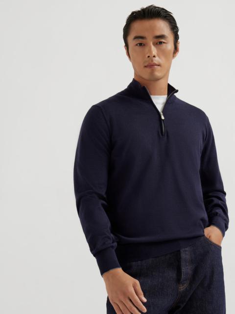 Brunello Cucinelli Virgin wool and cashmere lightweight sweater with half-zip