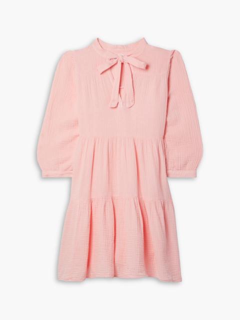 Other Designers Giselle bow-detailed tiered cotton-seersucker mini dress