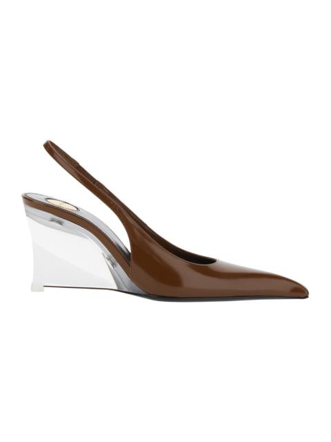 Saint Laurent Women 'Miller' Brown Slingback Pumps With High Wedge Heel In Patent Leather Woman