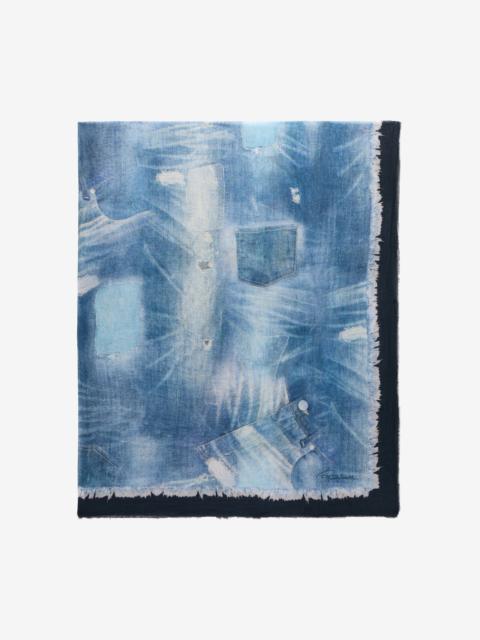 Roberto Cavalli Cotton Scarf with Denim Patchwork Print