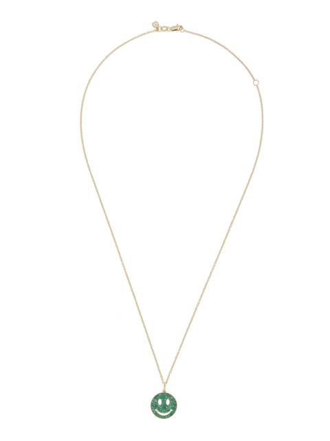 SYDNEY EVAN Medium Happy Face 14K Yellow Gold Emerald Necklace green