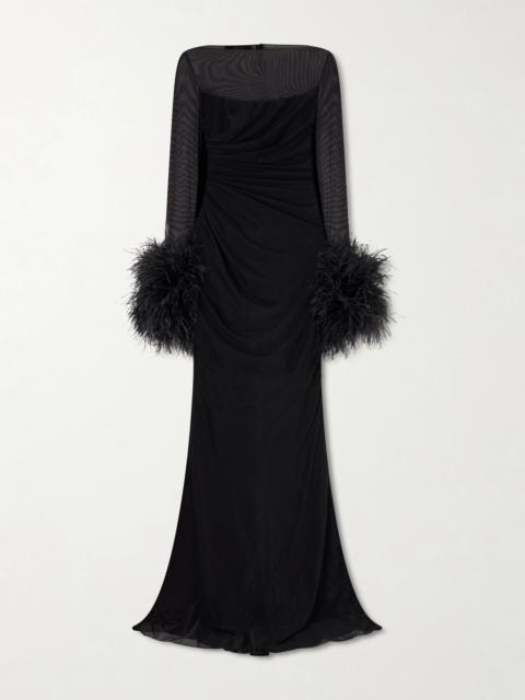 GUCCI Layered Lace And Feather-trimmed Crepe De Chine Maxi Dress