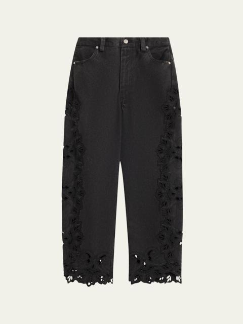 Sea Cavina Embroidered Crop Barrel Jeans
