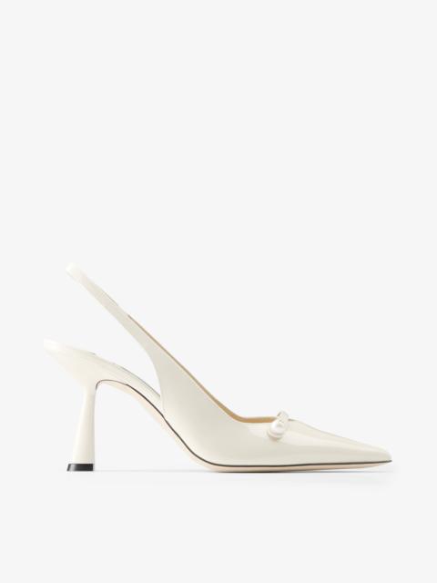 JIMMY CHOO Amita 85
Latte Patent Leather Slingbacks