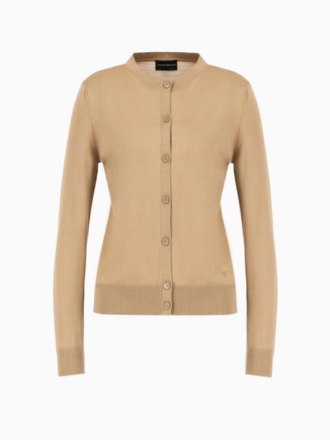 EMPORIO ARMANI Cardigan in plain-knit, pure virgin wool