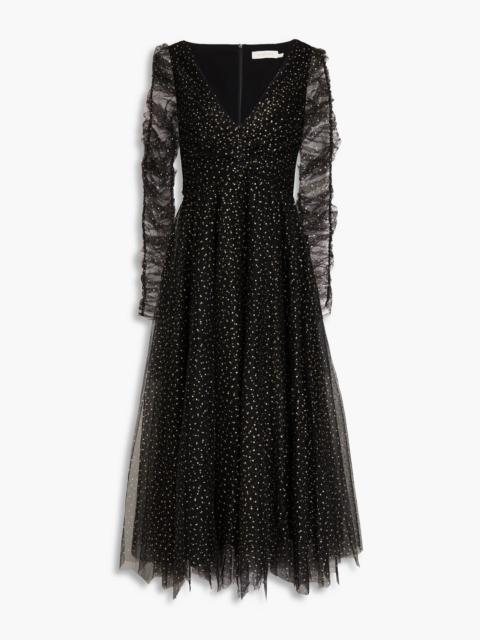 Zimmermann Ruched glittered tulle midi dress