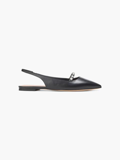 Stuart Weitzman Faux pearl-embellished leather slingback point-toe flats