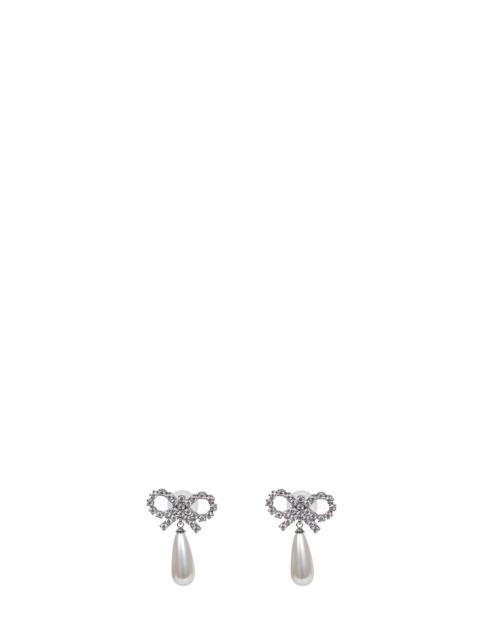 self-portrait Crystal bow pearl droplet earrings