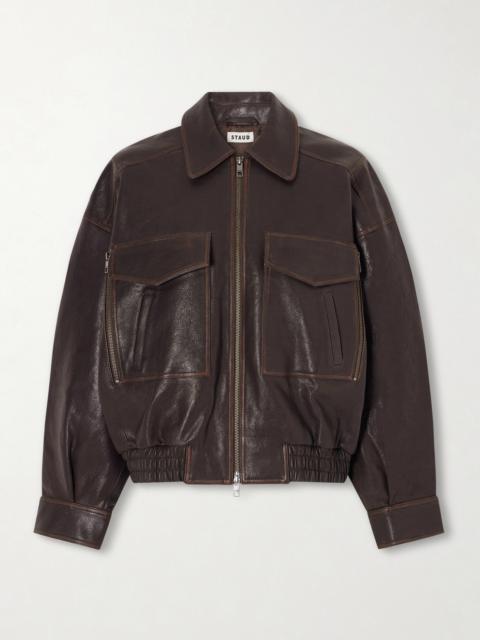 STAUD Eugene Oversized Textured-leather Bomber Jacket