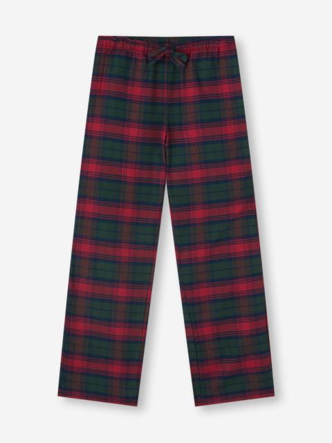 Derek Rose Women's Lounge Pants Kelburn Brushed Cotton Burgundy Red & Green Check