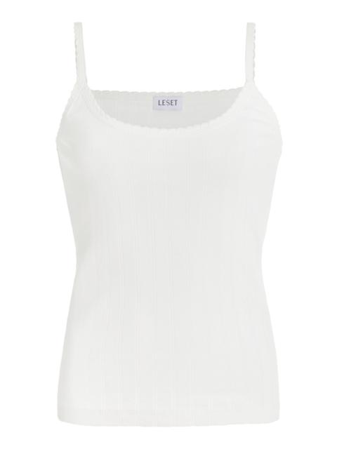 LESET Pointelle-Knit Cotton Tank Top white