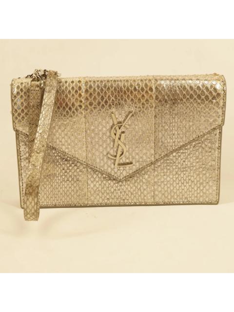 SAINT LAURENT Saint Laurent Paris Silver Snakeskin Envelope Bag YSL